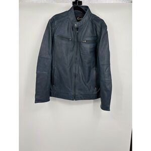 Scully Mens Navy Blue Genuine Leather Cafe Racer Moto Jacket XL